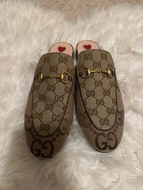 Gucci Brown Beige GG Canvas Horsebit Mule